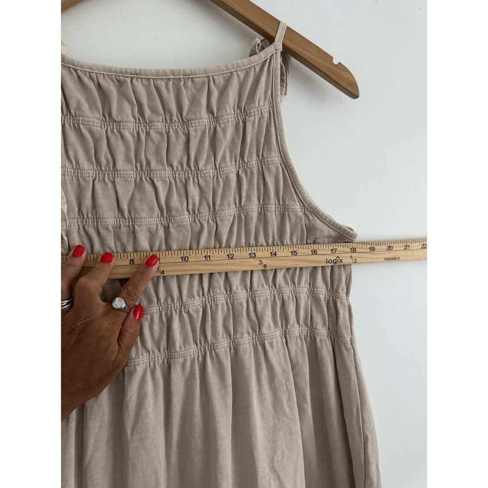 ZARA Gathered Maxi Dress Stone Neutral Size M Boho Flowy Summer Tiered - Picture 5 of 8